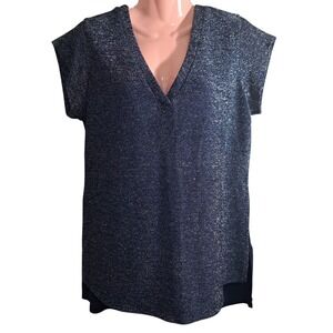 PerSeption Concept Women's Blouse/Tunic‎ L Navy Blue Metallic Short Sleeve